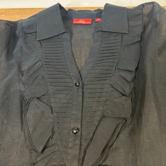 OSCAR DE LA RENTA Sz 14 Black Sheer Button Up Ruffle Pleated Classic Old Money - Picture 9 of 10